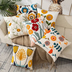 Cushion Cover Embroidered Floral Cotton Canvas Hidden Zipper
