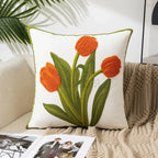 Cushion Cover Embroidered Floral Cotton Canvas Hidden Zipper
