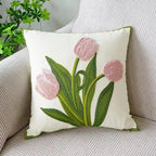 Cushion Cover Embroidered Floral Cotton Canvas Hidden Zipper