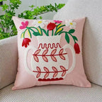 Cushion Cover Embroidered Floral Cotton Canvas Hidden Zipper