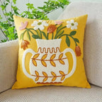 Cushion Cover Embroidered Floral Cotton Canvas Hidden Zipper