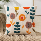 Cushion Cover Embroidered Floral Cotton Canvas Hidden Zipper