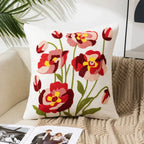 Cushion Cover Embroidered Floral Cotton Canvas Hidden Zipper