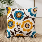 Cushion Cover Embroidered Floral Cotton Canvas Hidden Zipper