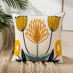 Cushion Cover Embroidered Floral Cotton Canvas Hidden Zipper