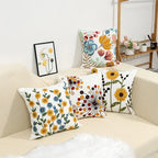 Cushion Cover Embroidered Floral Cotton Canvas Hidden Zipper