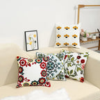 Cushion Cover Embroidered Floral Cotton Canvas Hidden Zipper