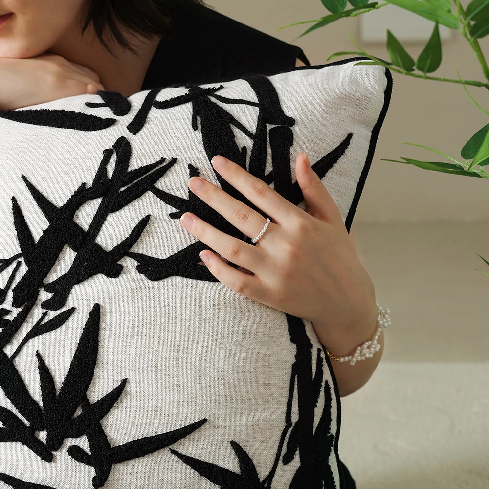 Cushion Cover Embroidered Linen-Look Zipper 18x18in