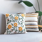 Cushion Cover Embroidered & Tufted Floral Cotton-Linen 45x45 cm