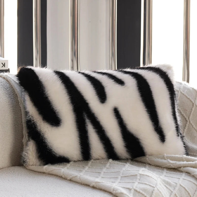 Cushion Cover Faux Fur Zebra Stripe Hidden Zipper
