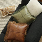 Cushion Cover Faux Leather Fringe Hidden Zipper