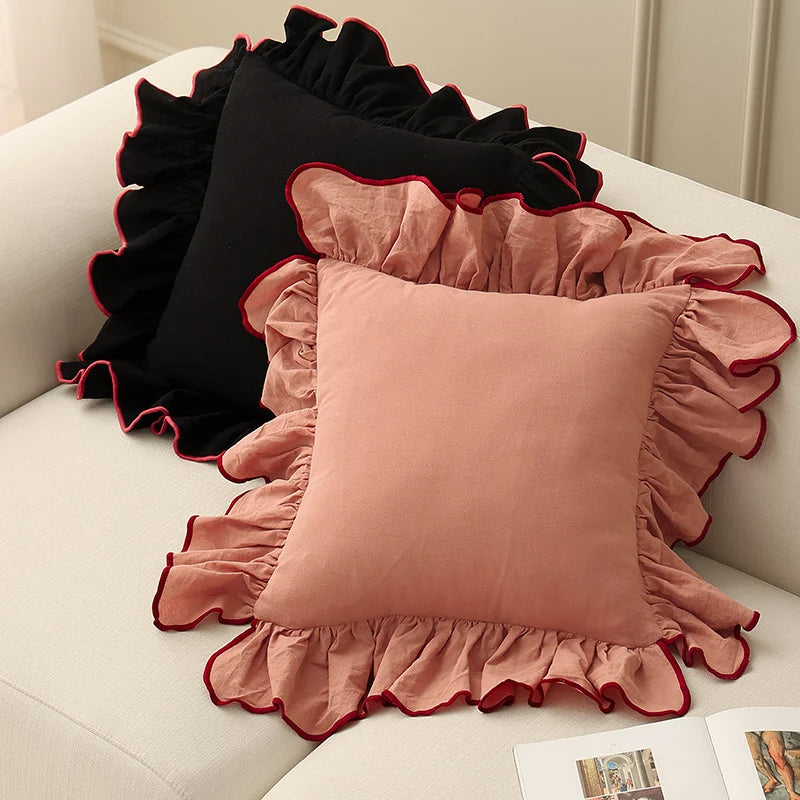 Cushion Cover Gathered Ruffle Edge Linen-Look 18x18