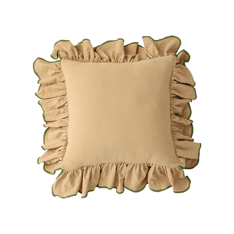 Cushion Cover Gathered Ruffle Edge Linen-Look 18x18