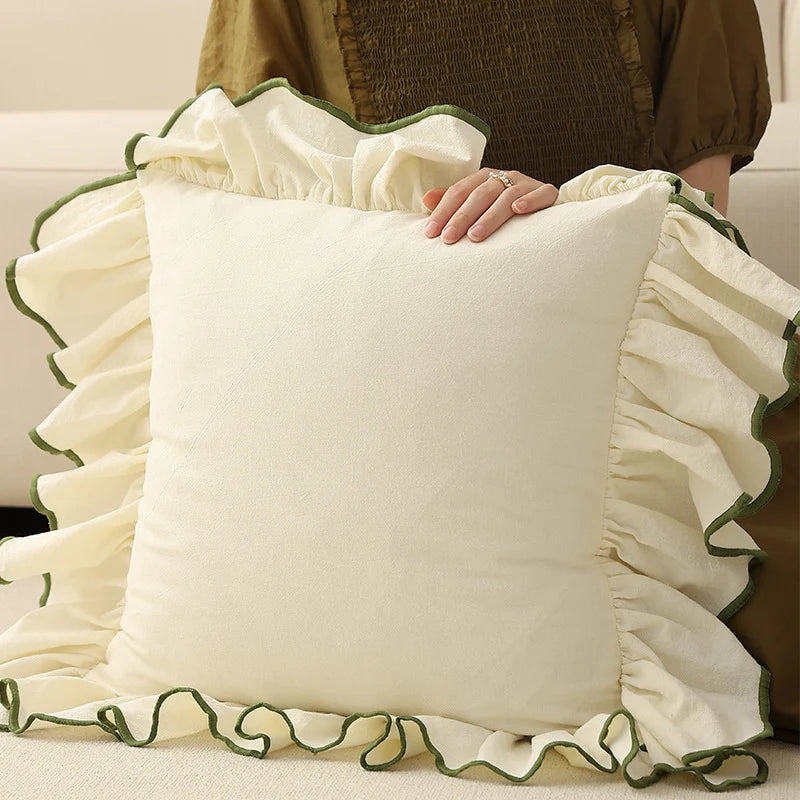 Cushion Cover Gathered Ruffle Edge Linen-Look 18x18