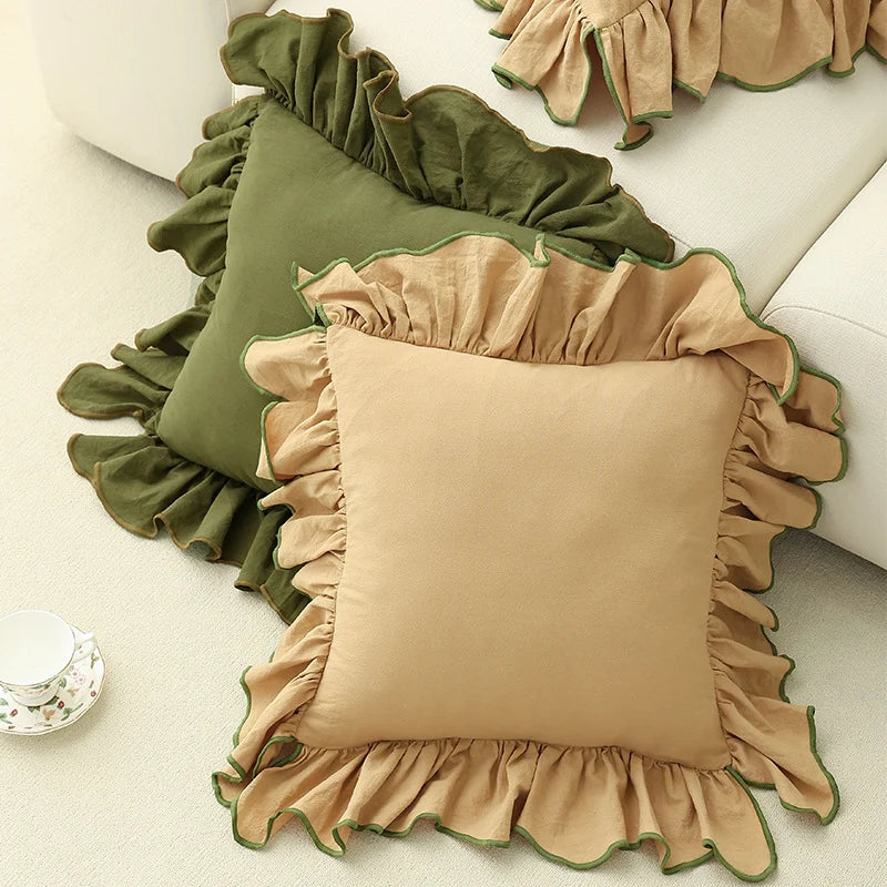 Cushion Cover Gathered Ruffle Edge Linen-Look 18x18