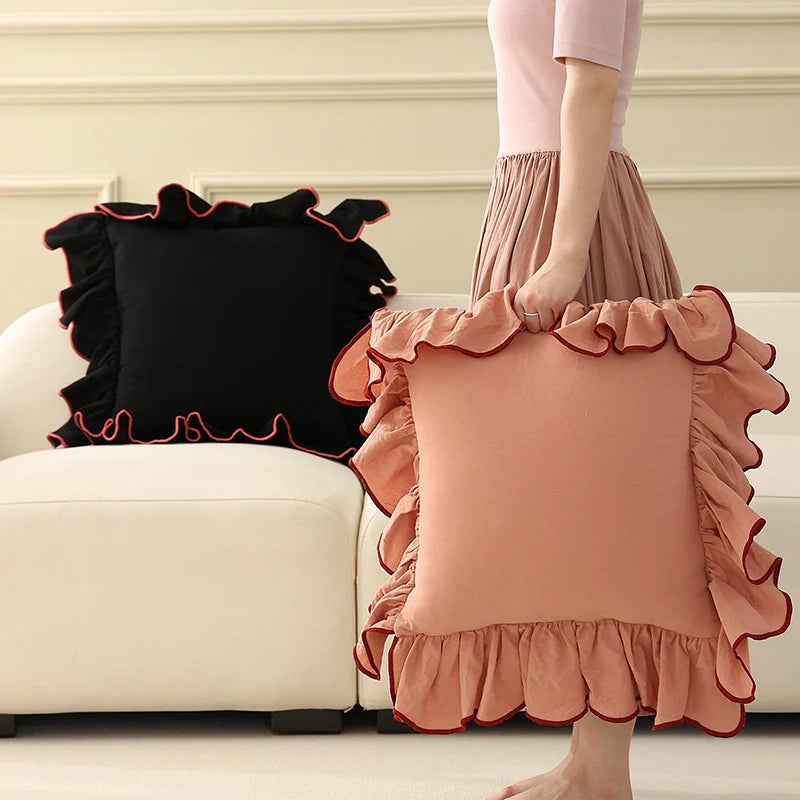 Cushion Cover Gathered Ruffle Edge Linen-Look 18x18