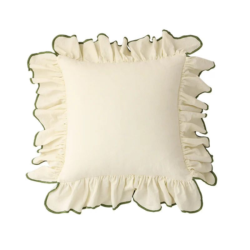 Cushion Cover Gathered Ruffle Edge Linen-Look 18x18