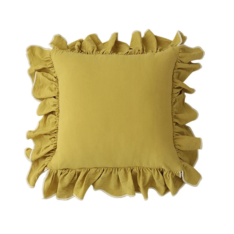 Cushion Cover Gathered Ruffle Edge Linen-Look 18x18