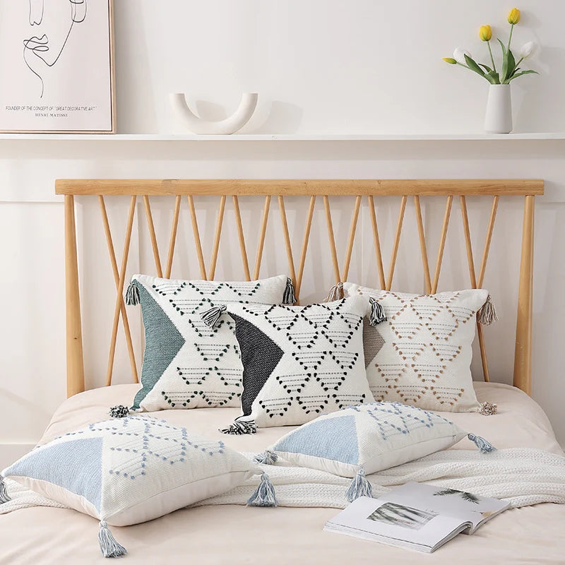 Cushion Cover Geometric Tufted Cotton Blend Concealed Zipper