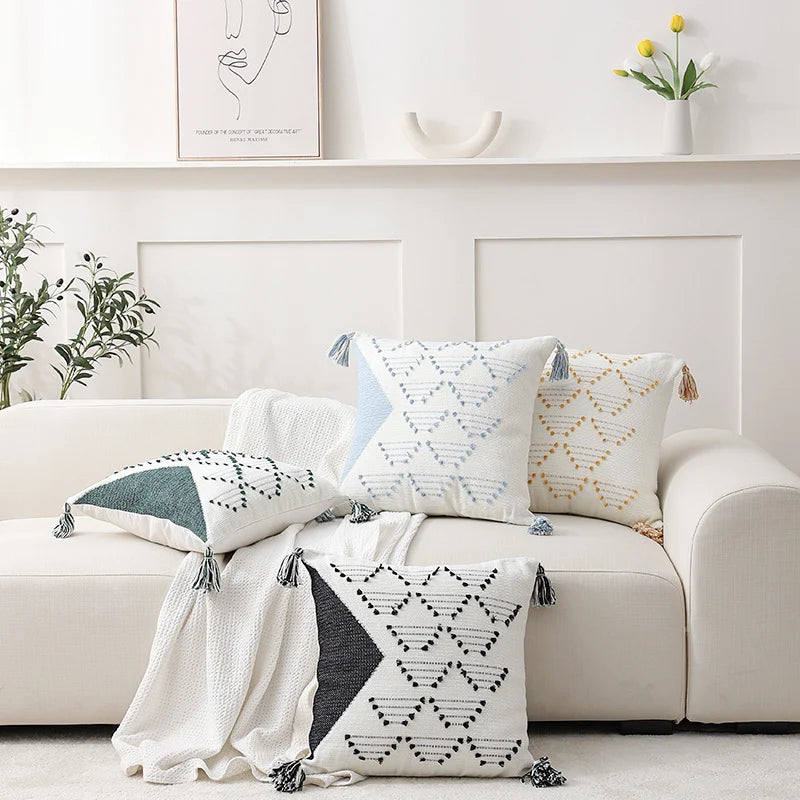 Cushion Cover Geometric Tufted Cotton Blend Concealed Zipper