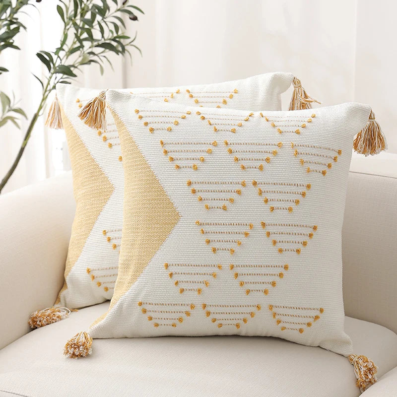 Cushion Cover Geometric Tufted Cotton Blend Concealed Zipper