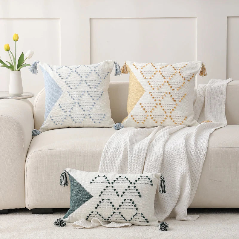 Cushion Cover Geometric Tufted Cotton Blend Machine Washable