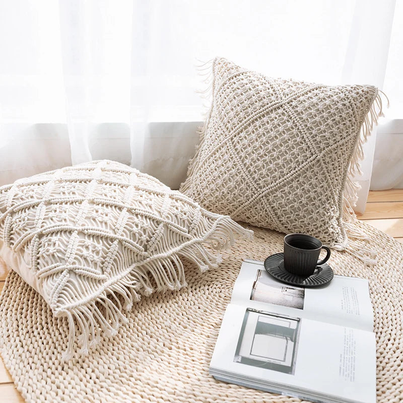 Cushion Cover Hand-Knotted Macrame Cotton Blend 45x45 cm