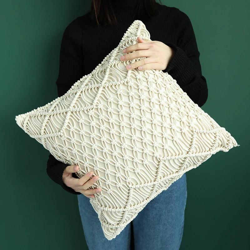 Cushion Cover Hand-Knotted Macrame Cotton Blend 45x45 cm