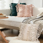 Cushion Cover Hand-Knotted Macrame Fringe Cotton Blend 18x18