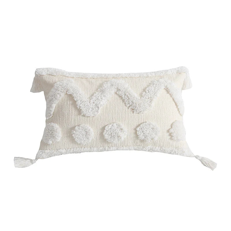 Cushion Cover Hand-Tufted Chevron Pom-Poms & Tassels Hidden Zipper
