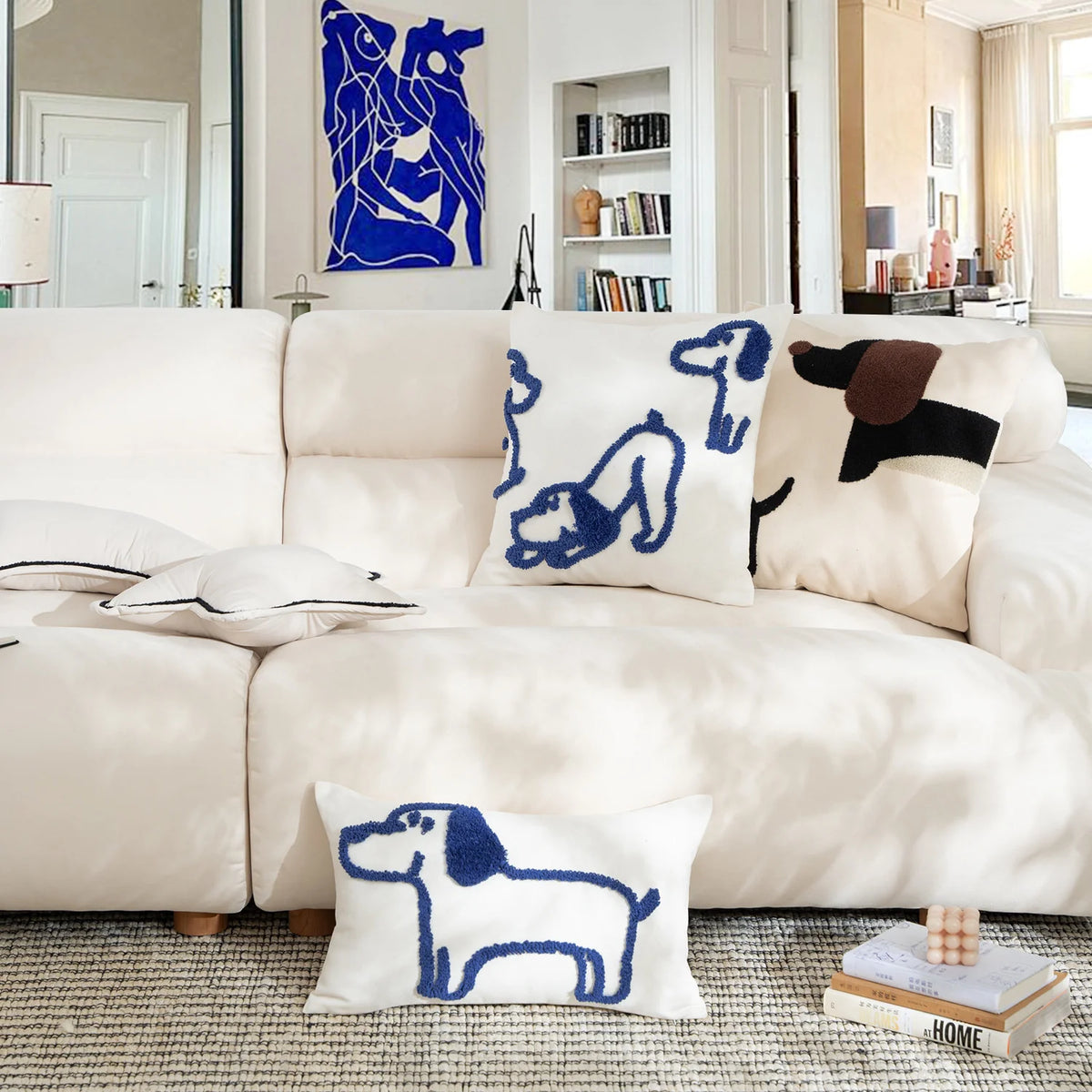 Cushion Cover Hand-Tufted Cotton Dog Motif Tassels 45×45 cm