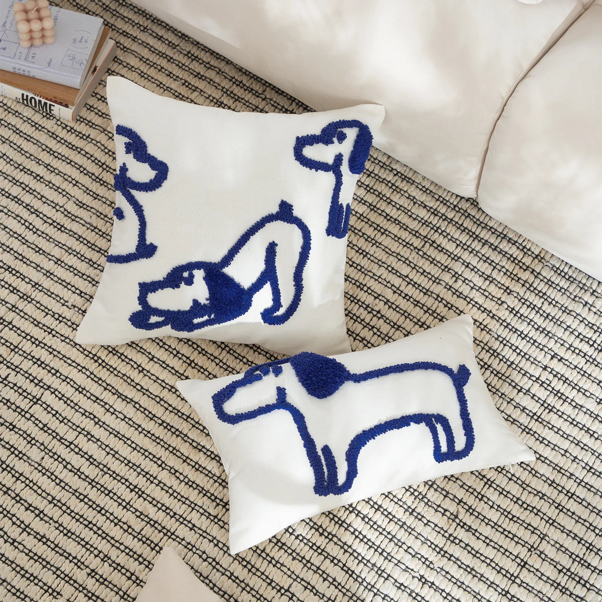 Cushion Cover Hand-Tufted Cotton Dog Motif Tassels 45×45 cm