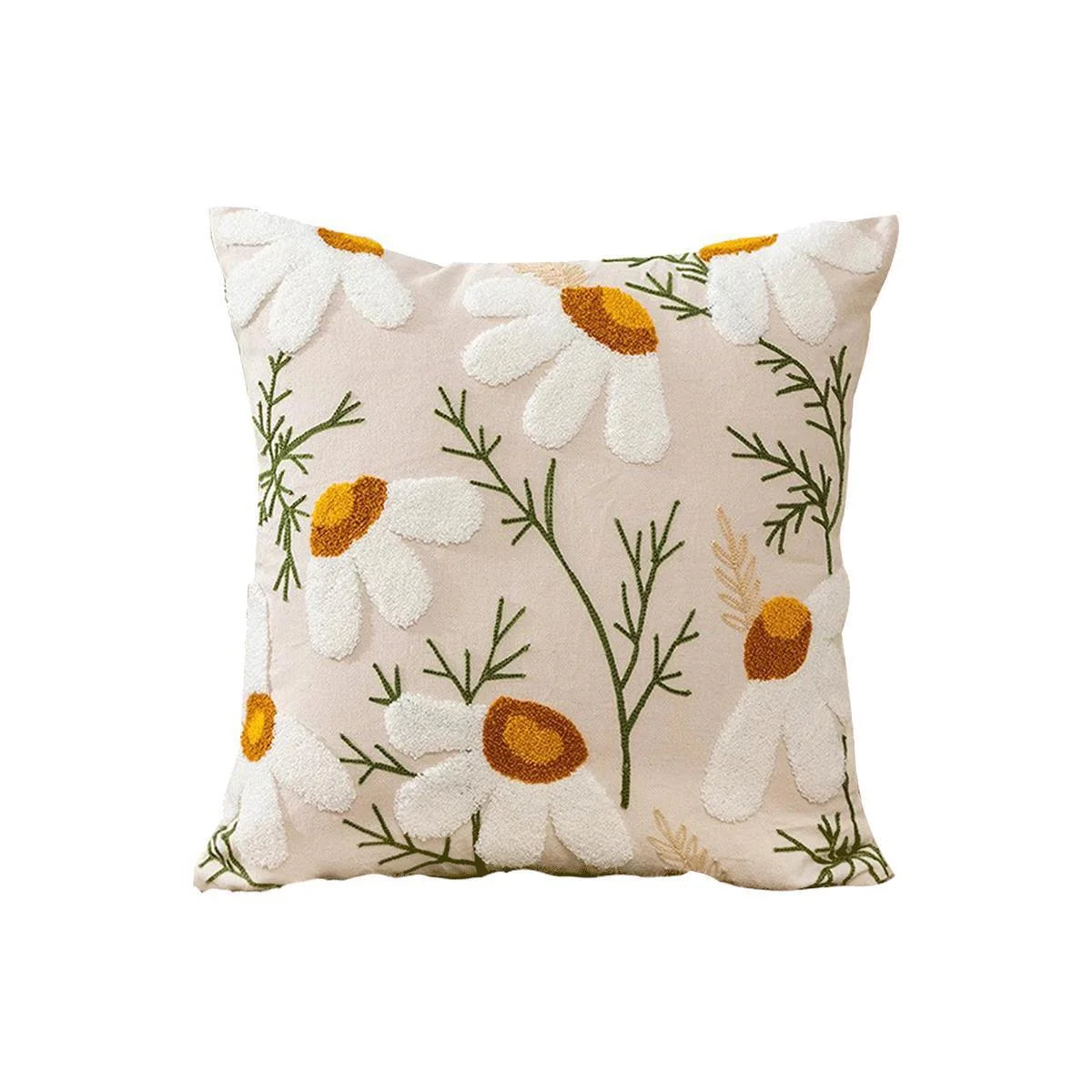 Cushion Cover Hand-Tufted Daisy Cotton-Linen 18x18 Inch