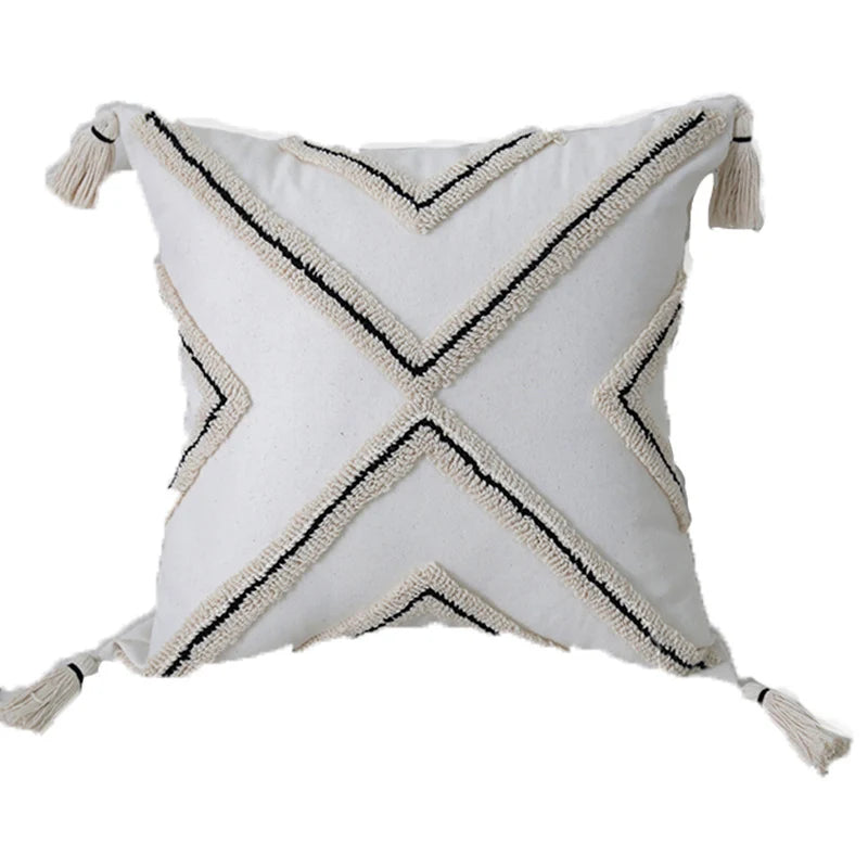 Cushion Cover Handcrafted Cotton Tufted X Tassel Corners