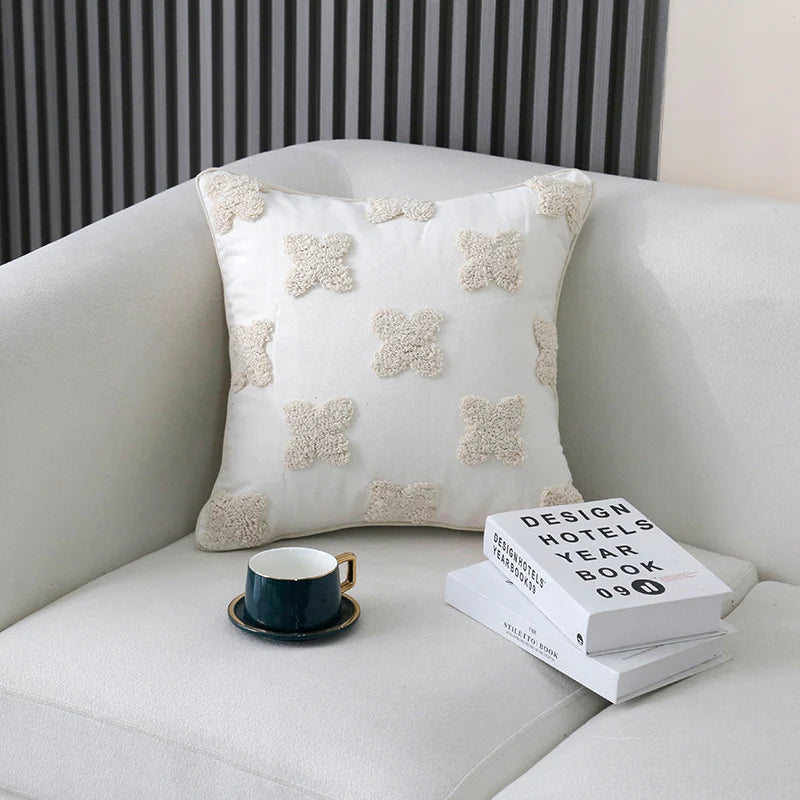 Cushion Cover Handcrafted Cotton Tufted X Tassel Corners