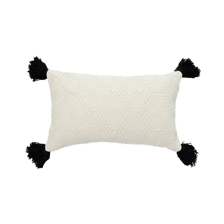 Cushion Cover Handwoven Cotton Blend Jacquard Tassel Corners