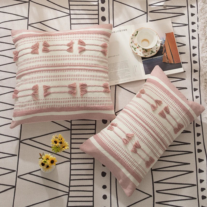 Cushion Cover Handwoven Cotton Tufted Tassels Concealed Zipper