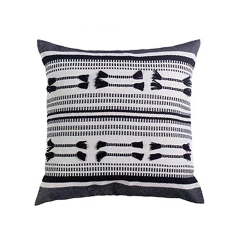 Cushion Cover Handwoven Cotton Tufted Tassels Concealed Zipper