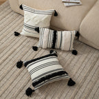 Cushion Cover Handwoven Look Cotton Blend Stripes & Tassels