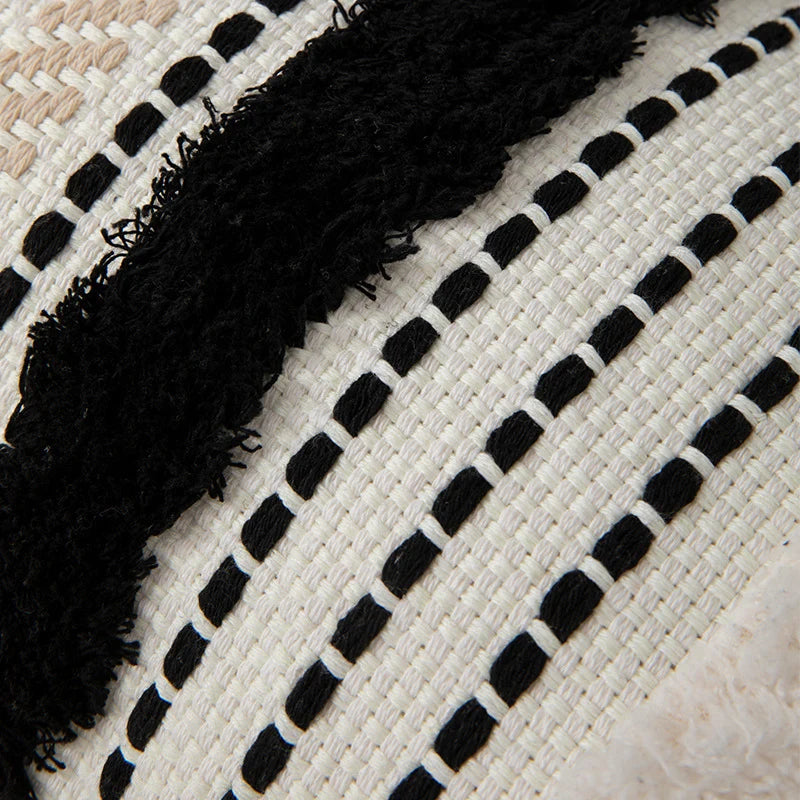 Cushion Cover Handwoven Look Cotton Blend Stripes & Tassels