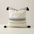 Cushion Cover Handwoven Look Cotton Blend Stripes & Tassels