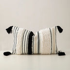 Cushion Cover Handwoven Look Cotton Blend Stripes & Tassels