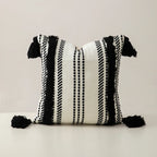 Cushion Cover Handwoven Look Cotton Blend Stripes & Tassels