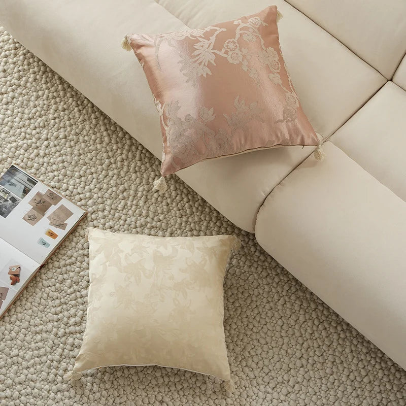 Cushion Cover Jacquard Floral Corner Tassels