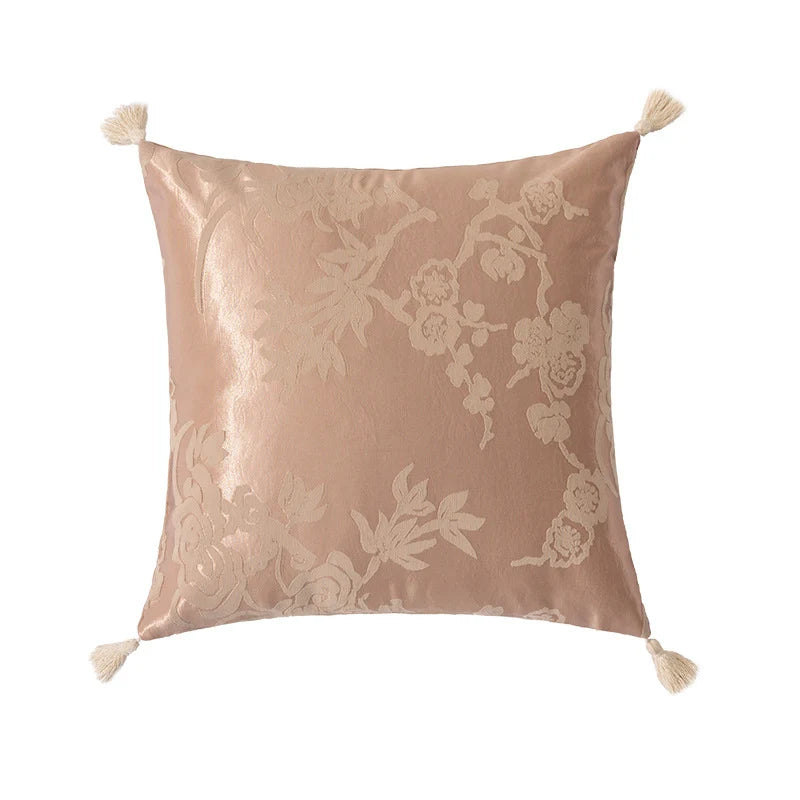 Cushion Cover Jacquard Floral Corner Tassels