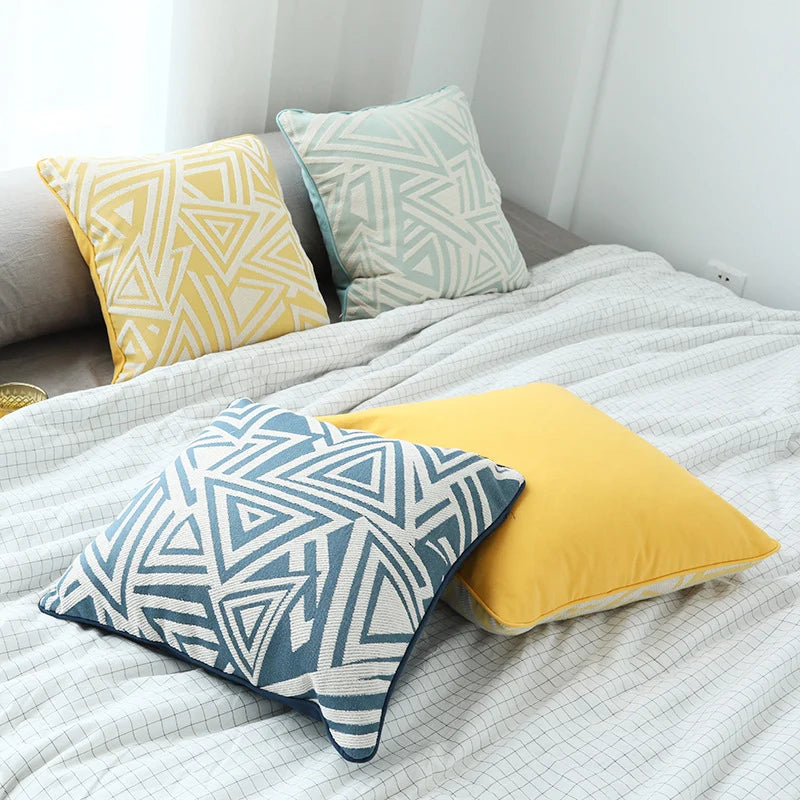 Cushion Cover Jacquard Triangle Cotton Blend Concealed Zipper