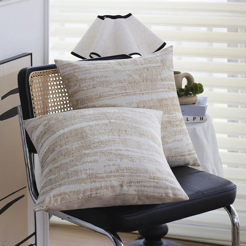 Cushion Cover Linen-Cotton Blend Abstract Brushstroke Concealed Zipper