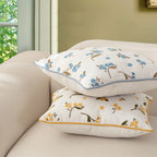 Cushion Cover Linen-Cotton Blend Embroidered Floral Piped Edge