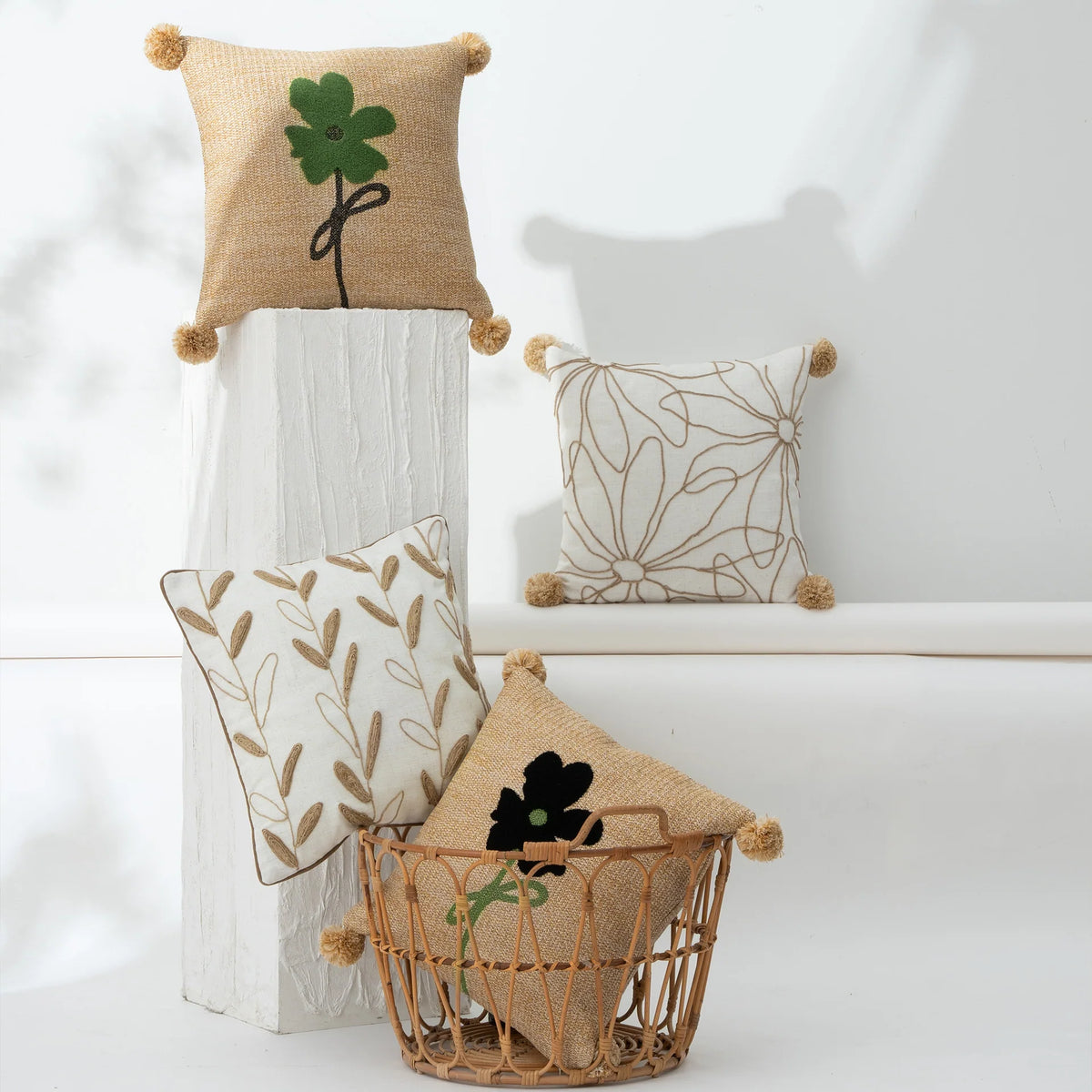 Cushion Cover Linen-Cotton Jute Applique Hidden Zipper