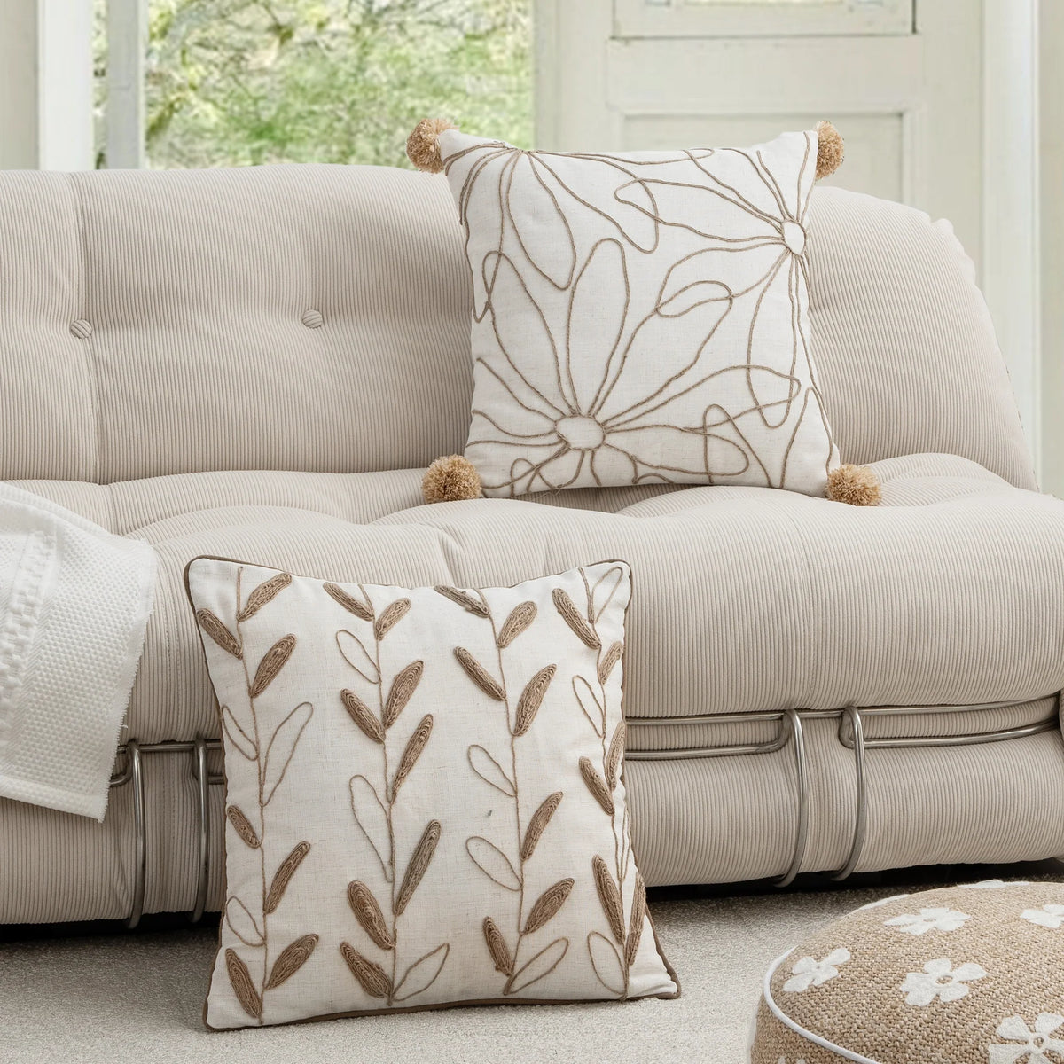 Cushion Cover Linen-Cotton Jute Applique Hidden Zipper
